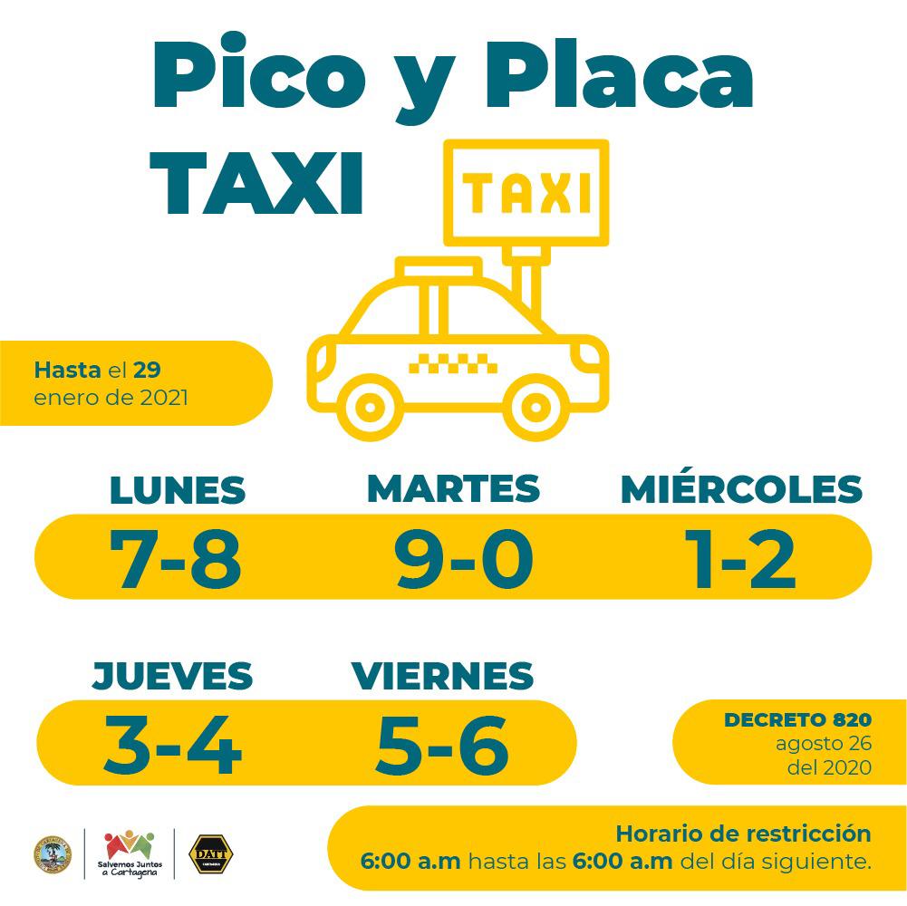 El 4 de enero comienza la nueva rotación de pico y placa para taxis en el horario de 6:00 a.m. y las 6:00 a.m. del día siguiente