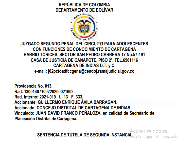 Juez ordena al Concejo Distrital restituir en su cargo al ex secretario de Planeación Guillermo Avila