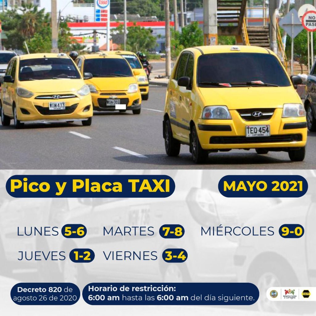 Desde hoy lunes 3 de mayo comienza nueva rotación de pico y placa para taxis