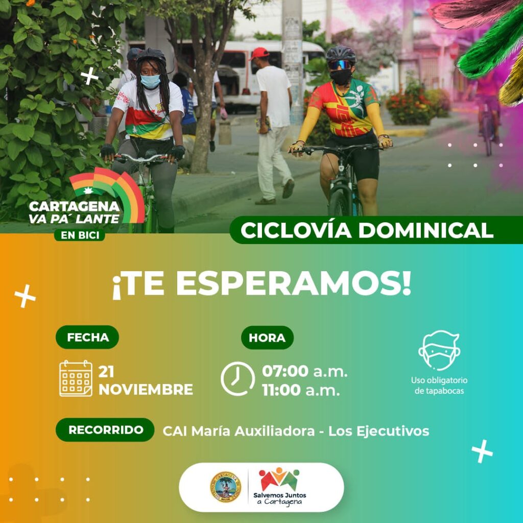 Este domingo 21 de noviembre hay nuevamente ciclovía en Cartagena