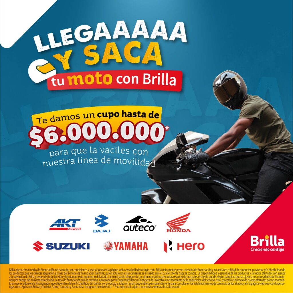 ‘Llega y saca tu moto con Brilla’ nueva campaña para solucion de transporte en Bolívar, Sucre y Córdoba,