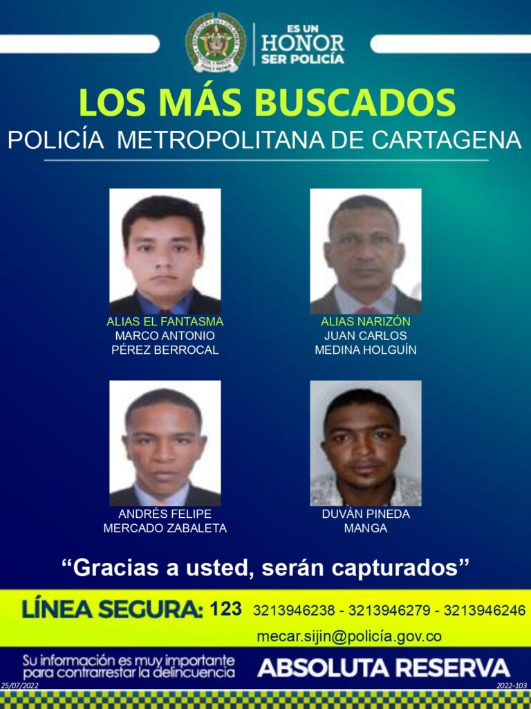 Policia intensifica ofensiva contra delincuencia: el cartel de los Más Buscados por Hurto