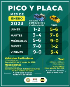 Hay nueva rotación del pico y placa para vehículos particulares, motocicletas y taxis desde este lunes 2 de enero de 2023