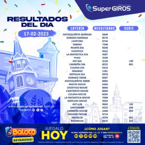 🌤Feliz día con SuperGIROS Bolívar. Conoce los resultados del 17 de febrero⬆️. Consúltalos diariamente en: https://supergirosbolivar.com.co/apuestas/