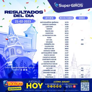⛅️Feliz día. Conoce los resultados del 21 de febrero 👏🏽. Consúltalos diariamente en: https://supergirosbolivar.com.co/apuestas/