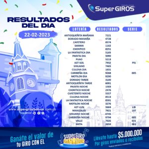 ⛅️Feliz día. Conoce los resultados del 22 de febrero 👏🏽. Consúltalos diariamente en: https://supergirosbolivar.com.co/apuestas/