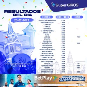 ️Feliz día. Conoce los resultados del 20 de febrero ⬇️. Consúltalos diariamente en: https://supergirosbolivar.com.co/apuestas/
