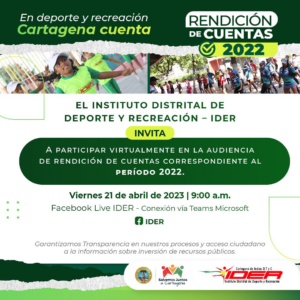 Este viernes 21 de abril el IDER en audiencia rendirá cuentas de vigencia 2022