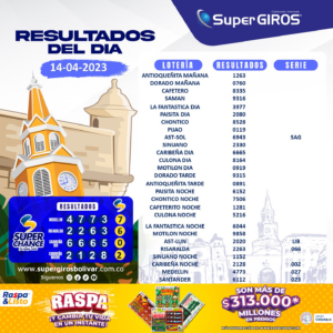 ☀️Feliz sábado te desea SuperGIROS Bolívar. Conoce los resultados del 14 de abril👏🏽. Consúltalos diariamente en: https://supergirosbolivar.com.co/apuestas/.