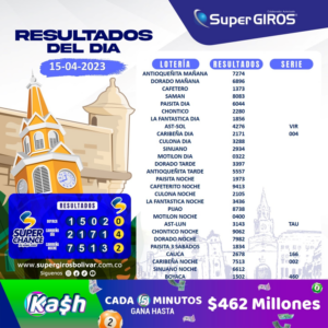 ☀️Feliz domingo te desea SuperGIROS Bolívar. Conoce los resultados del 15 de abril👏🏽. Consúltalos diariamente en: https://supergirosbolivar.com.co/apuestas/
