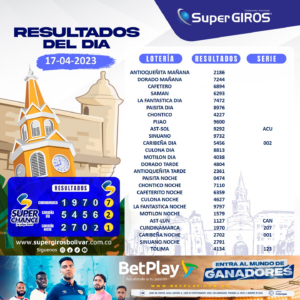☀️Feliz martes te desea SuperGIROS Bolívar. Conoce los resultados del 17 de abril👏🏽. Consúltalos diariamente en: https://supergirosbolivar.com.co/apuestas/