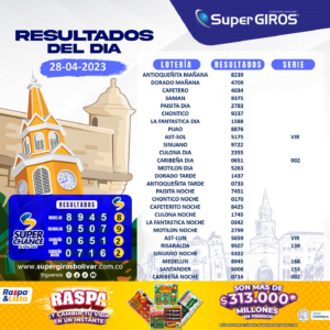 🌤️Buenos días con SuperGIROS Bolívar. Conoce los resultados del 28 de abril👏🏽. Consúltalos diariamente en: https://supergirosbolivar.com.co/apuestas
