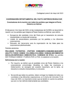 Conclusiones de la reunión con todos los partidos que integran el Pacto Histórico en Bolívar.