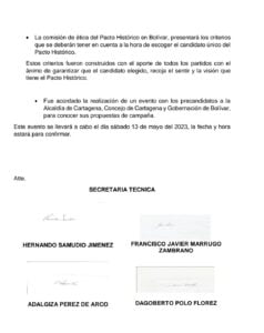 Conclusiones de la reunión con todos los partidos que integran el Pacto Histórico en Bolívar.