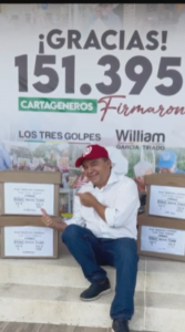 WILLIAM GARCÍA LLEGÓ A 151.395 FIRMAS Y A ESTA HORA AVANZAN EN LA ENTREGA A LA REGISTRADURÍA