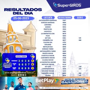 ☀️¡Buenos días!Te presentamos los resultados del 5 de junio👏🏽. Consúltalos diariamente en: https://supergirosbolivar.com.co/apuestas