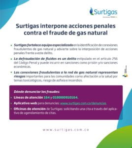 Surtigas interpone acciones penales contra el fraude de gas natural