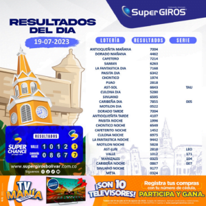 ☀️¡Buenos día con SuperGIROS Bolívar! Conoce los resultados del 19 de julio⬆️. Consúltalos diariamente en: https://supergirosbolivar.com.co/apuestas,