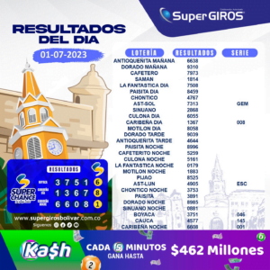 ☀️¡Feliz inicio de mes con SuperGIROS Bolívar! Conoce los resultados del 1° de julio⬆️. Consúltalos diariamente en: https://supergirosbolivar.com.co/apuestas