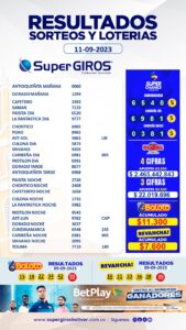 ☀️¡Feliz día con SuperGIROS Bolívar! Conoce los resultados del 11 de septiembre⬆️. Consúltalos diariamente en: https://supergirosbolivar.com.co/apuestas