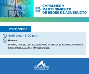 Sector de Cartagena permanecerá 12 horas sin agua debido a trabajos de empalmes