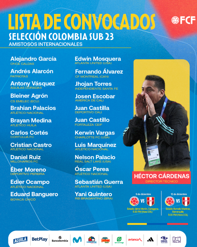 Estos son los 24 llamados para el doblete internacional de Colombia ...