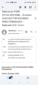 Facsímil del radicado
