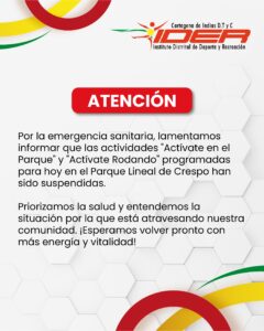 Ider suspende actividades en todos los escenarios deportivos 