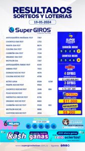 Inicia tu semana con mucha suerte🤩💰. Te presentamos los resultados de nuestras apuestas del 19 de mayo🤑. Consúltalos diariamente en➡️ https://supergirosbolivar.com.co/apuestas