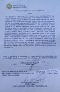 Documento que autoriza el desalojo.