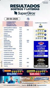 Consulta aquí ⬆️ los resultados de nuestras apuestas del 28 de abril. 🤑 Visita nuestra página web y descubre más ➡️ https://supergirosbolivar.com.co/apuestas