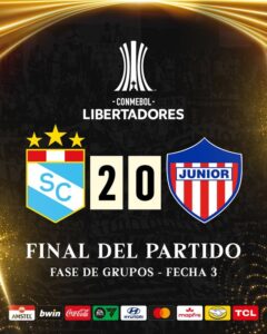 Junior sufrió expulsión temprana y cayó sin reacción ante Sporting Cristal en Lima.