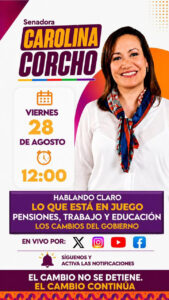 La senadora invita a conectarse en vivo a sus redes oficiales digitales.