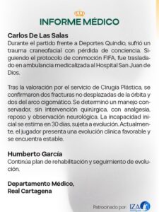 Carlos De Las Salas evoluciona favorablemente tras delicada lesión facial.