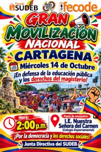 SUDEB, FECODE y CUT lideran movilización nacional este miércoles en Cartagena.